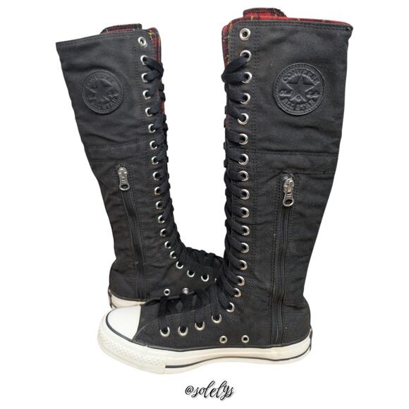 Converse RARE 2007 Japan All Star XXHI Knee High Black Red Plaid Foldover M5/W7 - Picture 16 of 16